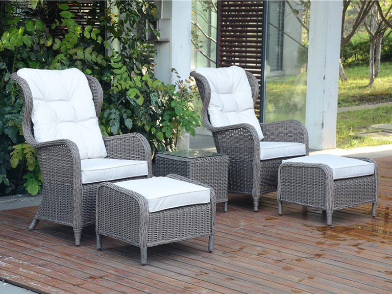5PCs Aluminium Rattan Stibadium, velit Rattan Cathedra cum footrest, otium lectus statuto yqr-306a